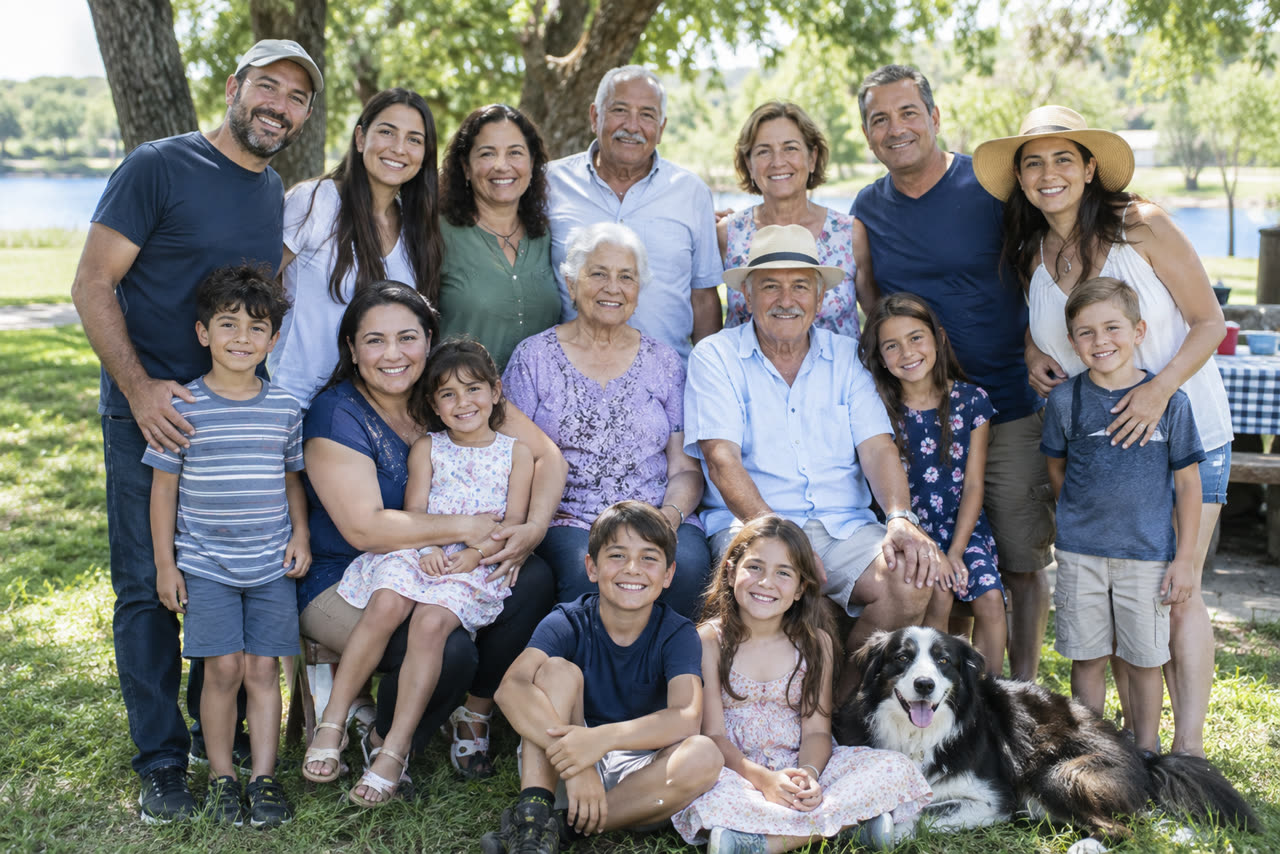 A large family gathered together for a photo